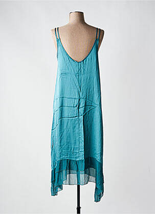 Robe mi-longue col v fines bretelles bleu LAUREN VIDAL femme