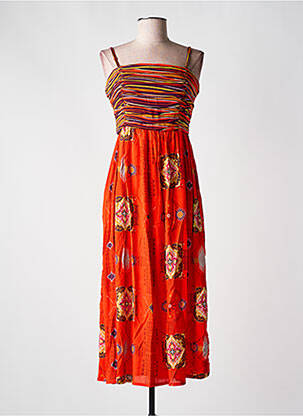 Robe mi-longue imprimé fantaisie fines bretelles orange SURKANA femme