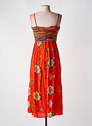 Robe mi-longue imprimé fantaisie fines bretelles orange SURKANA femme