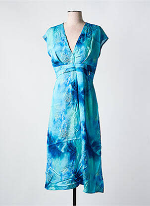 Robe mi-longue imprimé fantaisie manches courtes bleu GOA GOA femme