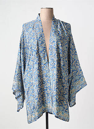 Veste kimono col v bleu LAUREN VIDAL femme