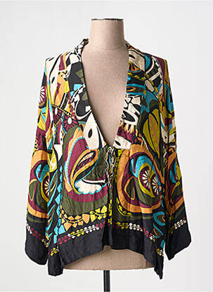 Veste kimono col v noir LAUREN VIDAL femme