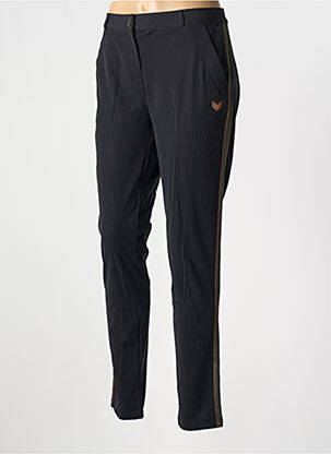 Pantalon chino broderie galons latéraux taille normale noir HBT femme