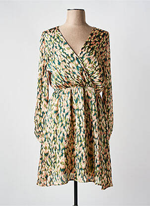 Robe mi-longue imprimé fantaisie manches longues vert EMMA & ELLA femme