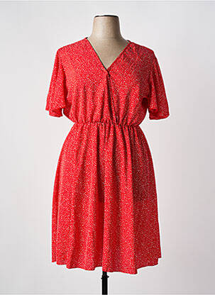 Robe mi-longue tissage crêpe manches courtes rouge WORLD FASHION femme