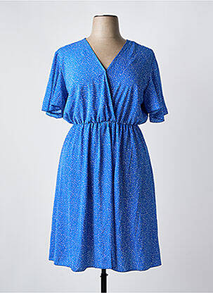 Robe mi-longue tissage crêpe manches courtes bleu WORLD FASHION femme