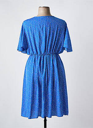 Robe mi-longue tissage crêpe manches courtes bleu WORLD FASHION femme