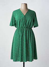Robe mi-longue tissage crêpe manches courtes vert WORLD FASHION femme
