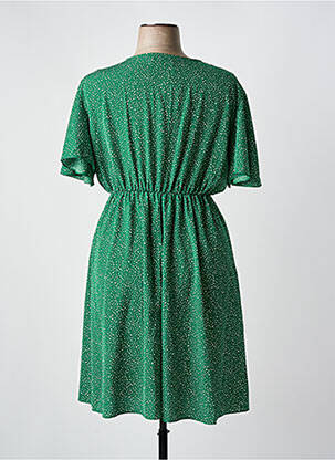 Robe mi-longue tissage crêpe manches courtes vert WORLD FASHION femme