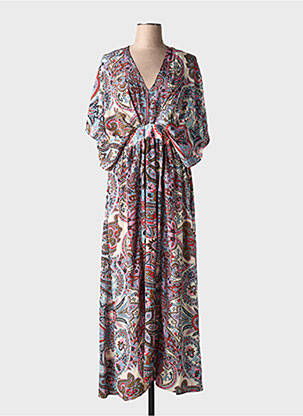 Robe longue imprimé fantaisie manches courtes bleu GOLD & SILVER femme