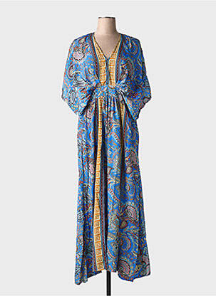 Robe longue imprimé fantaisie manches courtes bleu GOLD & SILVER femme