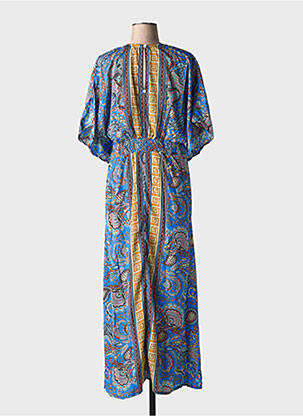 Robe longue imprimé fantaisie manches courtes bleu GOLD & SILVER femme