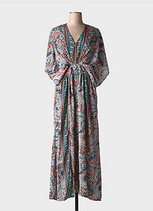 Robe longue imprimé fantaisie manches courtes gris GOLD & SILVER femme