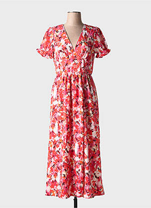 Robe longue imprimé fantaisie manches courtes rouge LILIE ROSE femme