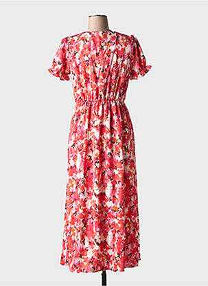 Robe longue imprimé fantaisie manches courtes rouge LILIE ROSE femme