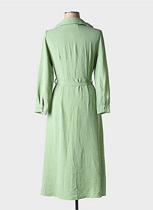 Robe mi-longue tissage crêpe manches longues vert KILKY femme