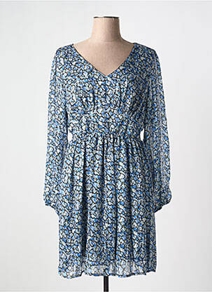 Robe mi-longue imprimé fleurs manches longues bleu PM MERE & FILLE femme