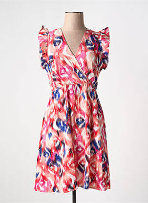 Robe mi-longue imprimé fantaisie manches courtes rouge IKOONE&BIANKA femme
