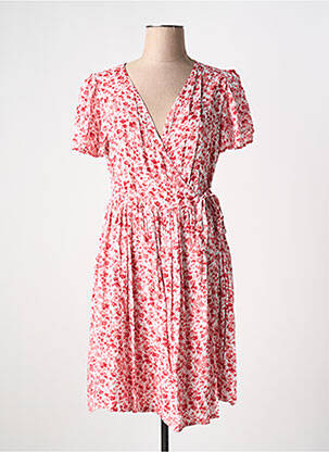 Robe mi-longue imprimé fleurs manches courtes rouge PM MERE & FILLE femme