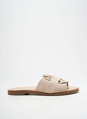 Mules/sabots chiquet talon plat jusqu'à 3cm beige MES JOLIS NU PIEDS femme