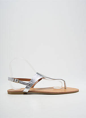 Tongs tissage satiné talon plat jusqu'à 3cm argent ABLOOM femme
