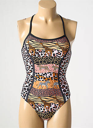 Maillot de bain 1 pièce effet matière satinée haut soutien-gorge emboitant noir FUNKITA femme