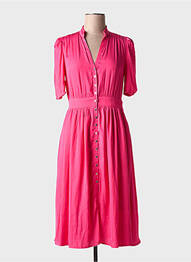 Robe mi-longue coupe fluide manches courtes rose MORGAN femme