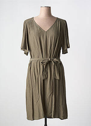Robe mi-longue tissage crêpe manches courtes vert VILA femme