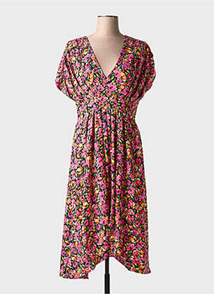 Robe mi-longue imprimé fantaisie manches longues rose MOLLY BRACKEN femme