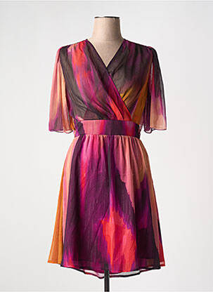 Robe mi-longue coupe fluide manches courtes violet MORGAN femme