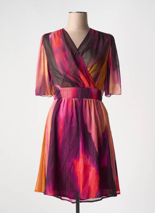 Robe mi-longue coupe fluide manches courtes violet MORGAN femme