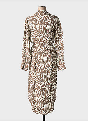 Robe mi-longue coupe fluide manches longues marron VILA femme