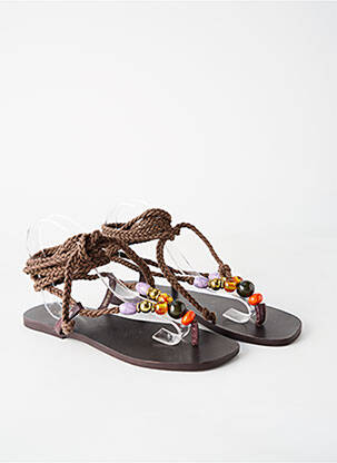 Tongs fermeture lacets talon plat jusqu'à 3cm marron JONAK femme