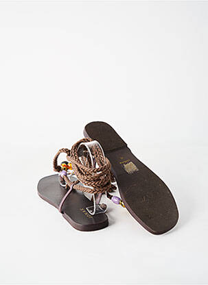 Tongs fermeture lacets talon plat jusqu'à 3cm marron JONAK femme