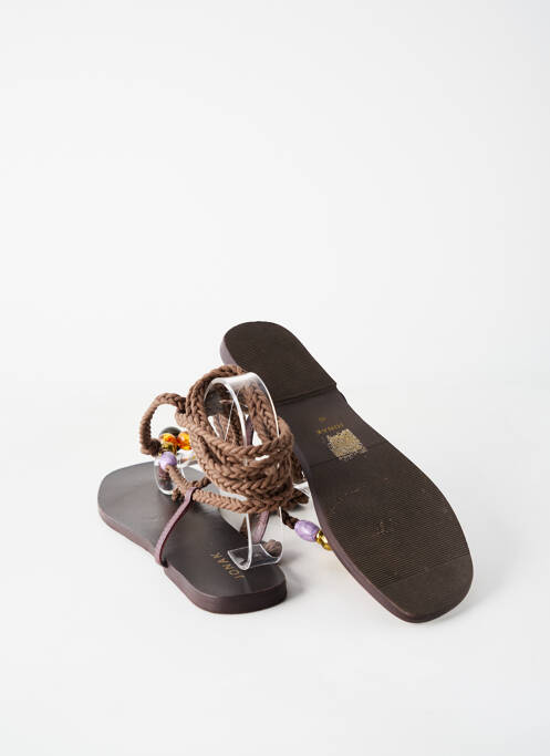 Tongs tissage satiné talon plat jusqu'à 3cm marron JONAK femme