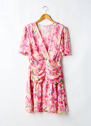 Robe mi-longue imprimé fleurs manches courtes rose FLAMANT ROSE femme