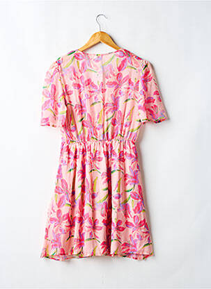 Robe mi-longue imprimé fleurs manches courtes rose FLAMANT ROSE femme