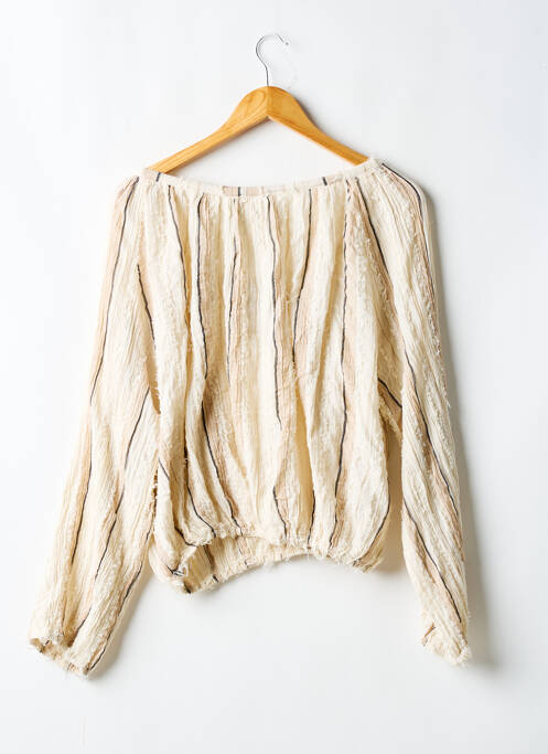 Blouse imprimé fantaisie manches longues beige SLUIZ. femme