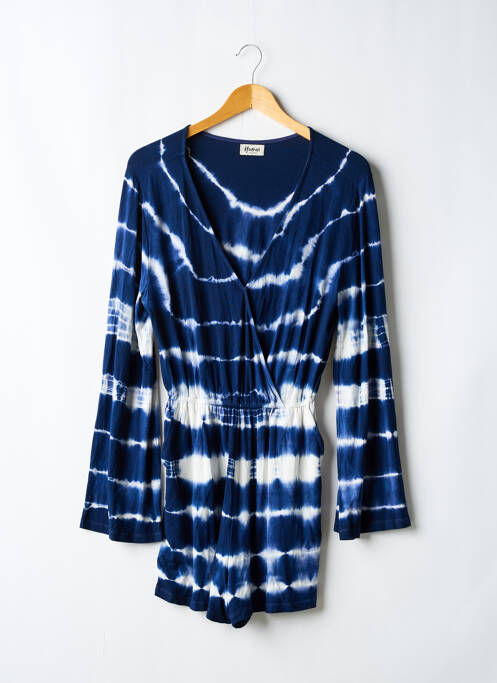 Combishort tissage popeline manches longues bleu HOANUI femme