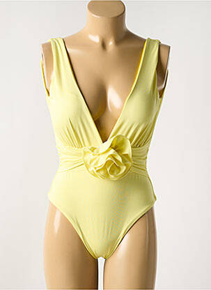 Maillot de bain 1 pièce effet matière satinée haut soutien-gorge moulé jaune GARCONNE femme