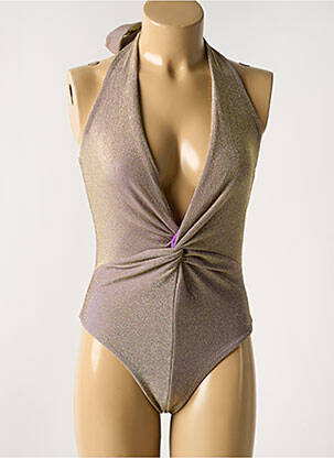 Maillot de bain 1 pièce effet matière satinée haut triangles or GARCONNE femme