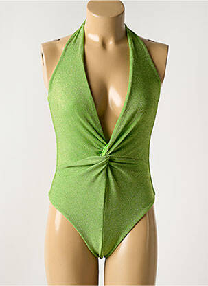 Maillot de bain 1 pièce effet matière satinée haut triangles vert GARCONNE femme