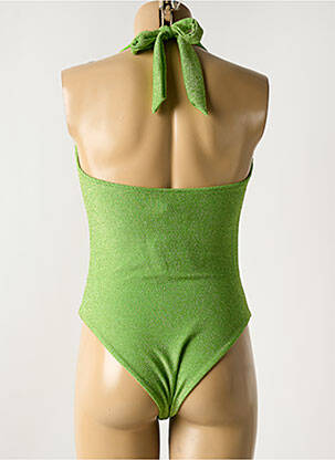 Maillot de bain 1 pièce effet matière satinée haut triangles vert GARCONNE femme