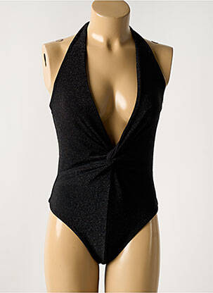 Maillot de bain 1 pièce effet matière satinée haut triangles noir GARCONNE femme