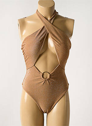 Maillot de bain 1 pièce effet matière satinée haut soutien-gorge avec mousse de rembourrage amovible marron GARCONNE femme