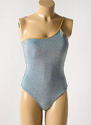 Maillot de bain 1 pièce effet matière satinée haut soutien-gorge avec mousse de rembourrage amovible argent GARCONNE femme