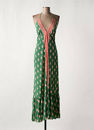 Robe longue imprimé fantaisie sans manche vert GOA femme