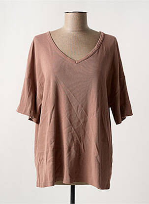 T-shirt col v manches courtes marron AMERICAN VINTAGE femme