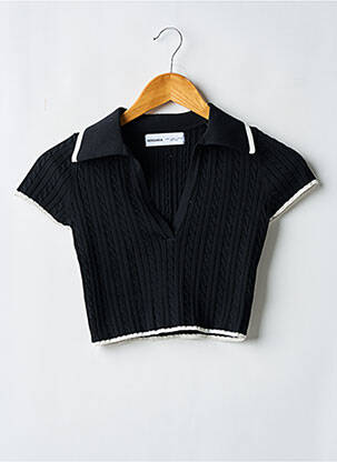 Pull stretch manches courtes noir BERSHKA femme