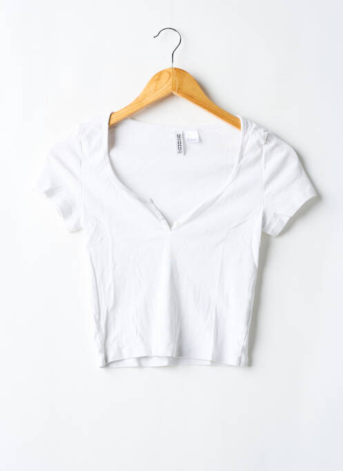 T-shirt col v manches courtes blanc DIVIDED H&M femme